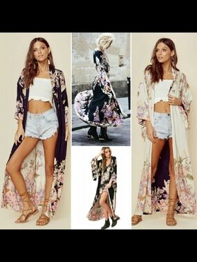 🐪 Spell & The Gypsy Blue Skies Luxe Reversible Kimono Black/White 👘 NWOT